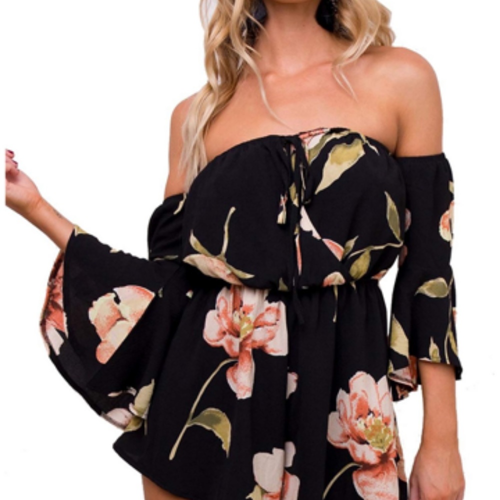 🏆Off Shoulder Floral Romper - Picture 5 of 7